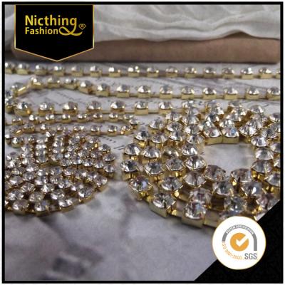 China Pointback wholesale bling bling empty rhinestone cup chain for wedding dress, wholesale rhinestone lace crystal fancy trimming for sale