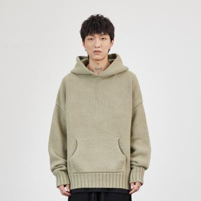 China 2022 High Street OEM Anti-Wrinkle Custom Heavy Drop Shoulder Raw Hoodie Knit Silhouette Hip Hop Sweater Hooded Hoodie for sale