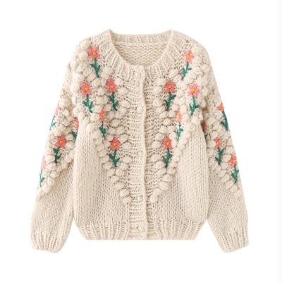 China custom Anti-wrinkle colorful cable knitting button up cardigan sweater hand crochet flower knitted women plus size sweaters for woman for sale