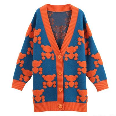 China Chenille Embroidery QUICK DRY OEM Sweater Women Sweater Women Orange Blue Female Oversized Knitted Coat Plus Size Contrast Color Long Cardigans for sale