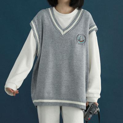 China Korean University Student School Uniform Patterned New Sleeveless Anti-wrinkle OEM Early Autumn Knitted Vest Women Knit Vest Sweater For Girl for sale