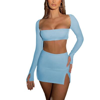 China Waterproof Custom sexy women's autumn and winter suits cross border new square collar tie with a crop top coat and buttock skirt two-piece for sale