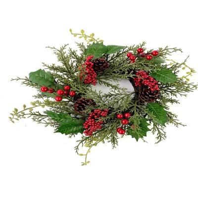 China Artificial Line Berry Wreath Handmade Christmas Pine Cone Garland Ring Green Plant Natural Wreath Decoration Wholesale Vine Decoration for sale