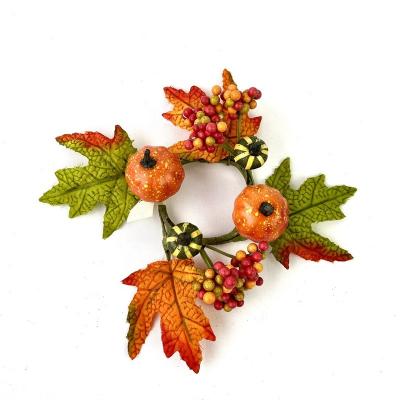 China Hot-selling Autumn Leaf Door Hanging Garland Artificial Thanksgiving Autumn Vine Circle Maple Leaf Decoration for sale