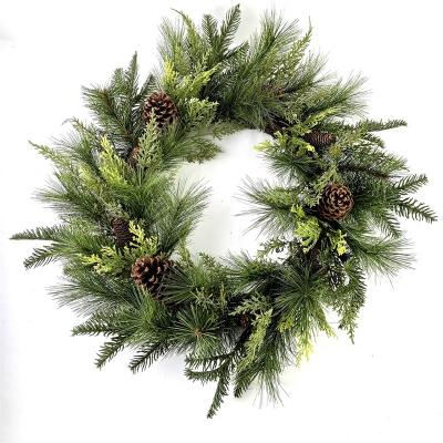 China Decoration A set Christmas wreath decoration simulation pine needle berries with bow holiday mall ornaments wholesale for sale