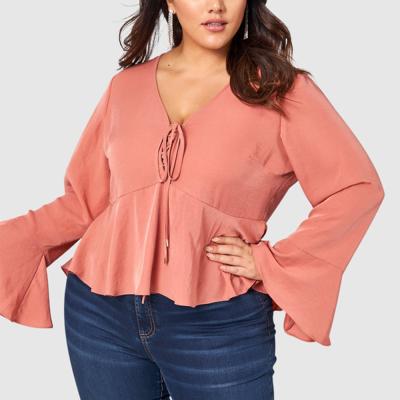 China Multicolor Breathable Hot Sale Plus Size Commuter Office Customizable Casual Blouse Ruffle Loose Women's Top Shirt for sale