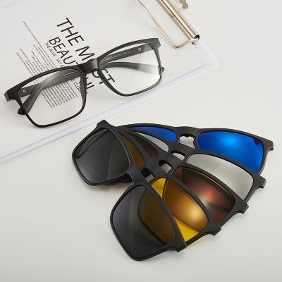 China Custom Magnetic Fashion Sunglasses 5 Pcs Polarized Clip On Plastic Sunglasses Frame For Night Workout for sale