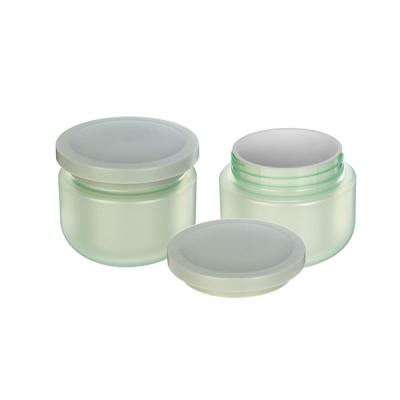 China Classic Custom Empty Green Lotion Eye Cream Jar Plastic Cosmetic Containers 180g / Double Edged With Lid for sale