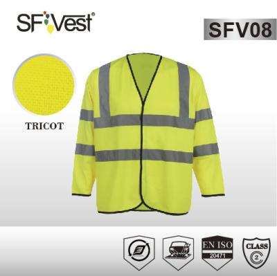 China 100% polyester tricot longsleeve reflective safety vest with reflective tape , meet EN ISO 20471 certificate for sale