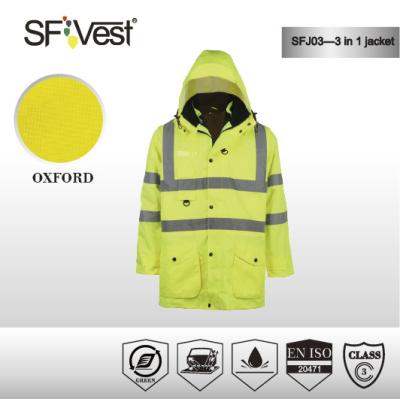 China Three in one detachable windbreaker Reflective Safety Jacket with PU or PVC coating waterproof for sale