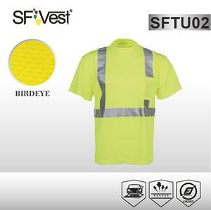 China Red Green Polyester birdeye Reflective Safety Shirts with rib neck for sale