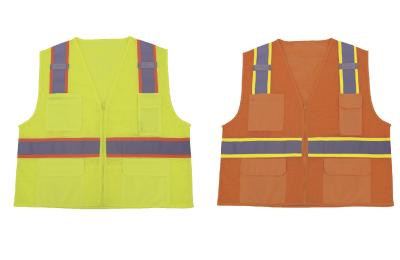 China ANSI safety workwear for men reflective safety vest with pockets 100% polyester mesh with solid tricot , zipper front for sale