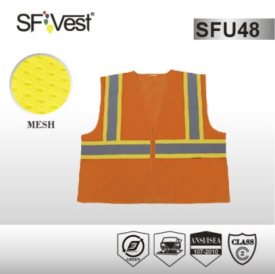 China ANSI/ISEA  reflective safety vest  with sliver reflective taoe and pockets for worker , zipper front M-5XL for sale