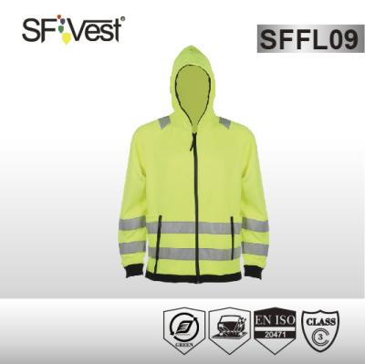 China EN ISO 20471 zipper closure fleece hoodie jacket high visibility apparel for sale