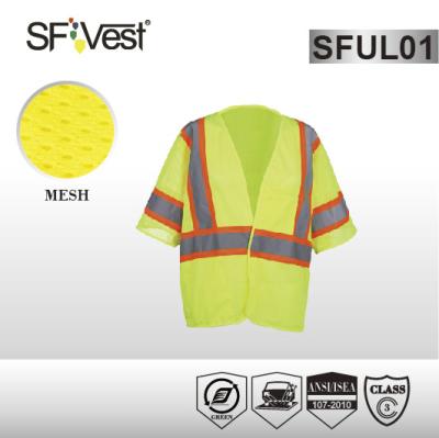 China ANSI/ISEA 107-2010 class 3 reflective safety vest with short sleeve , 100% polyester tricot or mesh for sale