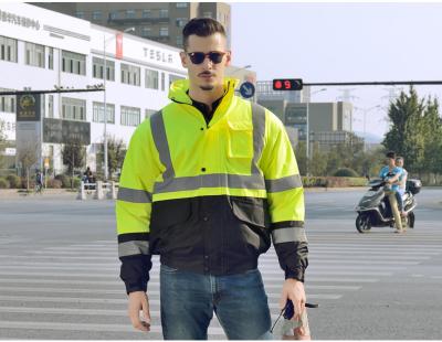 China 100 % polyester 300D oxford hi vis safety jacket  winter waterproof reflective safety jacket for worker for sale