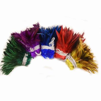 China Wholesale Party Chicken Feather Dyed Stringed Rooster Saddle Feathers For Dance Costume Decoration for sale