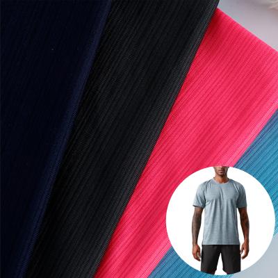 China QUICK DRY 160gsm Polyester Stripe Ice-feel Combed Stretch Knitted Fabric, Quick-Drying Yoga Sports T-shirt Fabric for sale