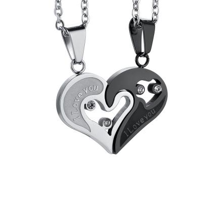 China Hot Selling Wholesale Romantic Stainless Steel Couples Pendants Love Shape Love You Men And Women Couples Necklace for sale