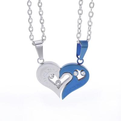 China Wholesale Romantic Stainless Steel Couple Pendants Love Shape Love You Men And Women Couple Necklace for sale