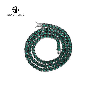 China Hip-hop hip-hop zircon fashion tennis chain men's and women's green copper zircon inlaid necklace for sale