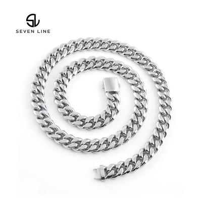 China Hiphop Source Factory 316 Stainless Steel Miami Bracelet Hip Hop Necklace Titanium Steel Cuban Chain Necklace for sale