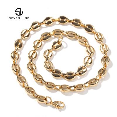 China Wholesale European and American Hip-Hop Stainless Steel Coffee Bean Chain Wild Retro Button Stain Necklace for sale