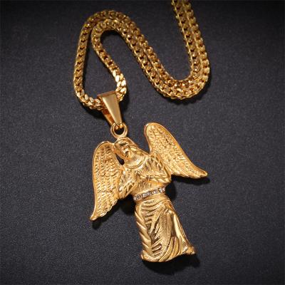 China Conservation Angel Wings Necklace stainless steel Angel Pendant Vacuum Plating Color of European and American hip-hop hiphop new for sale