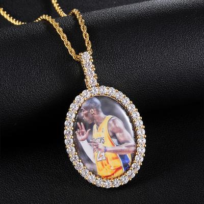 China New DIY Hiphop Photo Custom Writing Hip Hop Necklace Photo Oval Frame Solid Pendant for sale