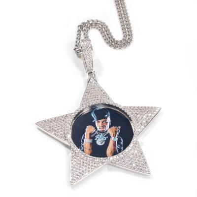 China Hiphop HIPHOP Starry Pentagon Picture Zircon DIY Photo Necklace Inlaid Creative Gift for sale