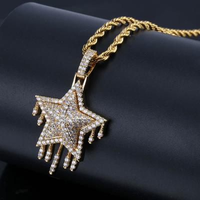 China Factory direct wholesale pendant necklaces Hip-hop men and women Hiphop style full five-pointed star explosive zircon necklaces for sale