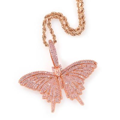 China Hiphop Copper Inlaid Zircon Color Small Butterfly Pendant Necklace European and American Hip Hop Necklaces for sale