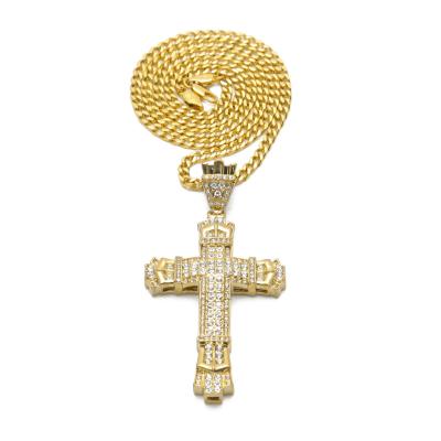 China Hiphop Diamond Retro Cross Pendant European and American Men's Hip Hop Necklace Wholesale Supply for sale