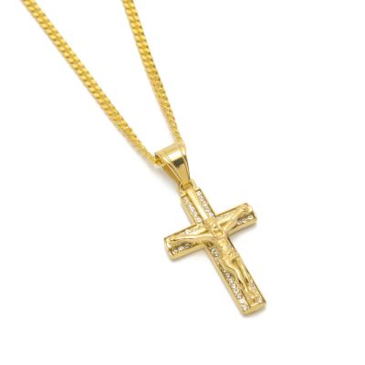 China European and American Hot Selling Men's Hiphop Hip Hop Large Diamond Jesus Necklace Titanium Steel Cross Pendant for sale