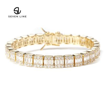 China Hiphop 7mm Scale Square Zircon Tennis Chain Men's Candy Sugar Hip Hop Simple Single Row Bracelet Chain for sale