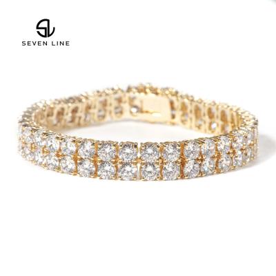 China Hot Selling Hiphop Amazon Men's Hip Hop 2 Rows AAAAA Double Row Zircon 18K Gold Plated Bracelet for sale