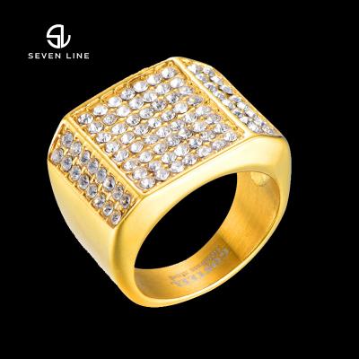 China Full Stainless Steel Gold Hiphop Ring Men's Luxury Rock Jewelry Rings Stainless Steel Street Diamond Hip Hop Ring for sale