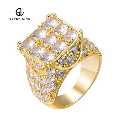 China FASHIONABLE European and American Gold Plated Micro-inlaid Zircon Rings Hiphop Fashion Square Men's Environmental Copper Rings for sale