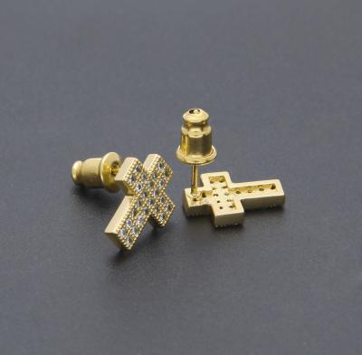 China Hot Selling Hiphop Hip Hop Cross Micro-inlaid Monki Stud Earrings Men's Copper Zircon Stud Earrings for sale