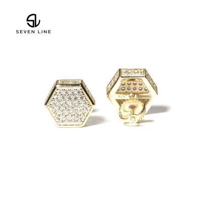 China Hiphop 925 silver material fashion hexagonal earrings micro-inlaid simple unisex zircon earrings for sale