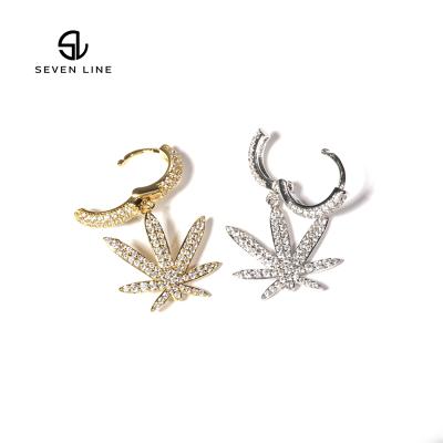 China Hip Hop Fashion Exaggerated Zircon Stud Earrings Copper Inlaid Earrings Hiphop Maple Leaf Fashion Dangle Earrings for sale