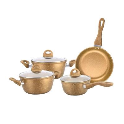 China Viable Aluminum Nonstick Copper Dinnerware Pan Kitchen Utensils Stone Cookware Set for sale