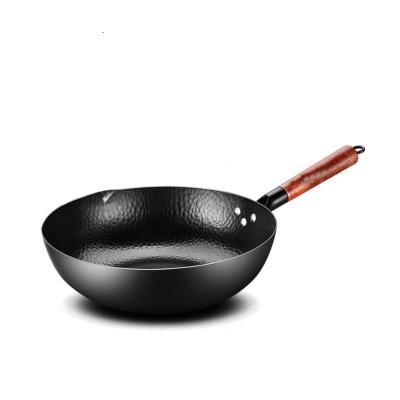 China Factory Supply Sustainable Chinese Wok Non Iron Stick Induction Bottom Wood Handle for sale