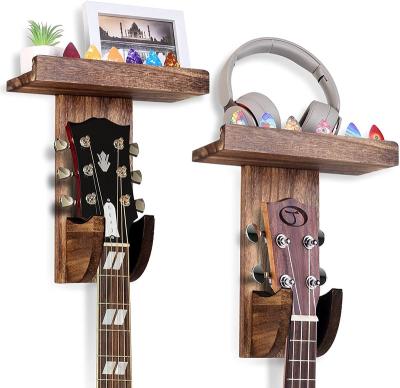 China Minimalist Guitar Wall Mount Wall Mounted Guitar Rack With Pick Holder Wood Hanging Guitar Rack for sale