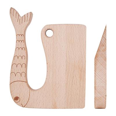 China Wooden Fish Shaped Knife Viable Toy Montessori Wooden Knife Wood Toy Knife Children's Kit for sale