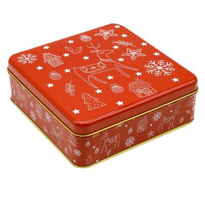 China Recycled Materials Custom Printed Christmas Round Square Cheap Tin Box Cookie Sets Tin Can For Cake Coffee Cookie Metal Package for sale