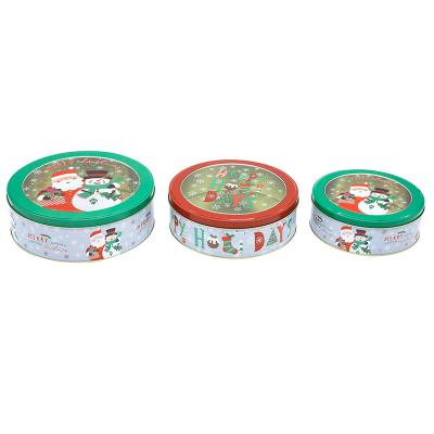 China Recycled Materials Wholesale Packaging Metal Jars Big Circular Jerry Biscuit Canister Tin Can Christmas Cookie Cake Tin For Storage Packaging for sale