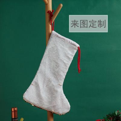 China Linen Fast Delivery Glitter Red Reversible Personalized White Flip Sequins Christmas Fireplace Hanging for Christmas DIY Decoration for sale