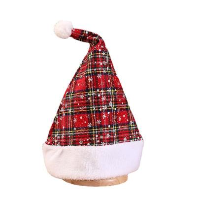 China Velvet 2021 Many New Design Winter Adult Christmas Plaid Red Green Christmas Hat For Holiday Party Favors for sale