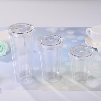 China 350ml 450ml 650ml Tumbler Reusable Custom Logo Double Layer Plastic Acrylic Cup With Lid And Straw for sale